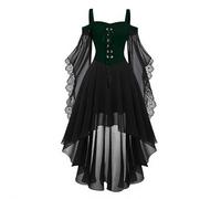 HAOLEI Medieval Costume Women, Halloween Dresses Vintage Lace Renaissance Victorian Dress Cold Shoulder Butterfly Sleeve Retro Steampunk Rockabilly Goth 80s Dress Ladies