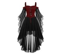 HAOLEI Medieval Costume Women, Halloween Dresses Vintage Lace Renaissance Victorian Dress Cold Shoulder Butterfly Sleeve Retro Steampunk Rockabilly Goth 80s Dress Ladies
