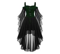 HAOLEI Medieval Costume Women, Halloween Dresses Vintage Lace Renaissance Victorian Dress Cold Shoulder Butterfly Sleeve Retro Steampunk Rockabilly Goth 80s Dress Ladies