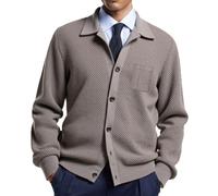 HAOLEI Men Cardigan Sweaters Slim Fit Stand Collar Jacquard Sweater Thick Winter Warm Long Sleeve Business Casual Jacket Coat Chunky Cable Knit V Neck Jumpers Knitwear Outerwear Size 10-18 Khaki