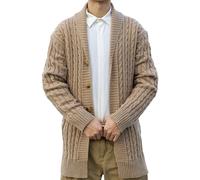HAOLEI Men Knitted Cardigan Deals of The Day Chunky Cable Knit Woolen Coats Button Stand Collar Jacquard Sweater Thick Warm Long Sleeve Slim Casual Jacket Coat V Neck Knitwear Outerwear