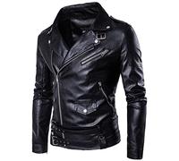 HAOLEI Mens Biker Jackets Clearance,Casual Faux Leather Bomber Jacket Stand Collar Multi Pockets Plain Zipper Windbreaker Motorcycle Coat Slim Fit Trucker Jacket for Men UK Size 10-20