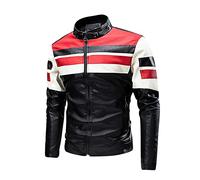 HAOLEI Mens Biker Jackets Sale Clearance,Casual Faux Leather Bomber Coat Stand Collar Pockets Colorblock Zipper Winter Warm Windbreaker Slim Fit Motorcycle Trucker Jacket for Men UK Size 10-20