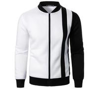 HAOLEI Mens Bomber Jackets Zip Up Color Block Running Jacket Lightweight Gym Bomber Noos Jacket Sports Loose Fit Plain Sweatshirt Baseball Work Hoodie Tracksuit Tops UK Clearance White