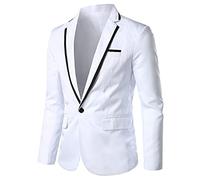 HAOLEI Mens Casual Blazer UK Clearance Formal Business Suit Jackets One Button Single Breasted Tuxedo Jacket Smart Daily Blazers Regular Fit Lightweight Suits Plus Size White