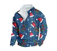 HAOLEI Mens Christmas Jumpers UK Clearance, Fleece Lined Quarter Zip Jumper Men Funny Xmas Sweatshirt Novelty Nordic Jumpers Print Pullover Sweater Fleece Plush Tops Plus Size S-5XL