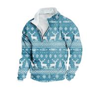 HAOLEI Mens Christmas Jumpers UK Sale Clearance, Fleece Lined Quarter Zip Jumper Men Funny Xmas Sweatshirt Novelty Nordic Jumpers Print Pullover Sweater Fleece Plush Tops Plus Size S-5XL