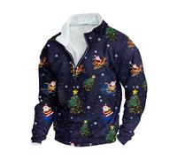 HAOLEI Mens Christmas Jumpers UK Sale Clearance, Fleece Lined Quarter Zip Jumper Men Funny Xmas Sweatshirt Novelty Nordic Jumpers Print Pullover Sweater Fleece Plush Tops Plus Size S-5XL