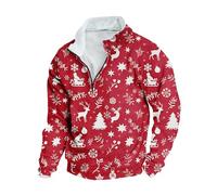 HAOLEI Mens Christmas Jumpers UK Sale Clearance, Fleece Lined Quarter Zip Jumper Men Funny Xmas Sweatshirt Novelty Nordic Jumpers Print Pullover Sweater Fleece Plush Tops Plus Size S-5XL