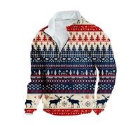HAOLEI Mens Christmas Jumpers UK Sale Clearance, Fleece Lined Quarter Zip Jumper Men Funny Xmas Sweatshirt Novelty Nordic Jumpers Print Pullover Sweater Fleece Plush Tops Plus Size S-5XL