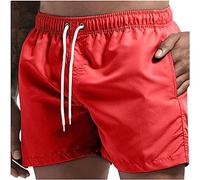 HAOLEI Men's Clearance Swim Trunks - Quick Dry Beach & Surfing Shorts with Elasticated Waist & Pockets - Red