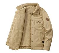 HAOLEI Mens Coats and Jackets Winter Clearance,Teddy Fleece Lined Biker Jacket Lapel Thick Warm Military Cowboy Parka Coats Long Sleeve Button Down Plain Outdoor Outwear Coat for Men UK Size 10-24