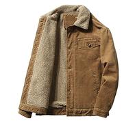 HAOLEI Mens Coats and Jackets Winter Sale,Teddy Fleece Lined Corduroy Jacket Lapel Thick Warm Military Cowboy Coats Long Sleeve Button Down Plain Outdoor Outwear Coat for Men UK Size 10-22, Coffee, L