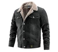 HAOLEI Men's Denim Jacket Fleece Winter Thick Warm Coat Sherpa Lined Outdoor Outwear Thicken Lamb Velvet Windbreaker Military Soft Jacket Fur Collar Turn Down Neck Bomber Jacket with Pockets