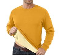 HAOLEI Mens Fleece Jumpers Crew Neck Fleece Lined Sweatshirts Thermal Winter Warm Pullover Sherpa Sweater Long Sleeve Plain Casual Workwear Thick Gym Fuzzy Fluffy Sweatshirt UK Clearance Yellow