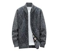 HAOLEI Mens Knitted Cardigan Sweater Full Zip Causal Winter Warm Jumpers Thick Fleece Lined Sweater Jacket Stand Collar Zipper Winter Mock Neck Chunky Jacket Sale Clearance Size 10-18