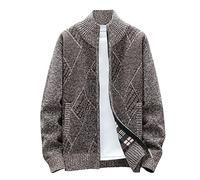 HAOLEI Mens Knitted Cardigan Sweater Full Zip Causal Winter Warm Jumpers Thick Fleece Lined Sweater Jacket Stand Collar Zipper Winter Mock Neck Chunky Jacket Sale Clearance Size 10-18