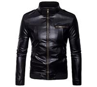 HAOLEI Mens Leather Biker Jackets Clearance Casual Faux Leather Bomber Coat Lapel Collar Pockets Zipper Winter Warm Windbreaker Slim Fit Motorcycle Trucker Jacket UK Size 10-20