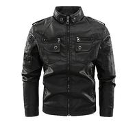 HAOLEI Mens Leather Jackets Motorcycle Bomber Jacket Faux Leather Zip Up Biker Coat Windproof Warm Military Jackets Waterproof Black Windbreaker Casual Business Motorbike Outwear with Pockets