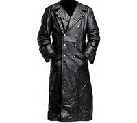 HAOLEI Mens Leather Trench Coat Full Length UK Gothic Faux Leather Steampunk Overcoat UK Clearance Winter Casual Outwear Lapel Motorcycle Long Coat Biker Jacket Size 8-22