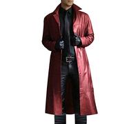 HAOLEI Mens Leather Trench Coat, Leather Full Length Windbreaker Gothic Faux Leather Steampunk Overcoat Sale Clearance Winter Casual Outwear Lapel Motorcycle Long Trench Coat