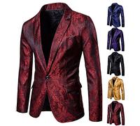 HAOLEI Mens Luxury Floral Tuxedo Jackets Lightweight Regular Fit Blazer Prom Dinner Suit Jacket Shawl Lapel One Button Tuxedo Suits Evening Wear Party Wedding Business Formal Coat Red