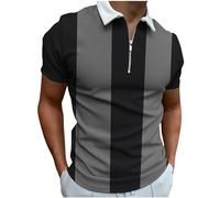 HAOLEI Mens Polos Shirts Short Sleeve, Striped Print Golf Polos Shirts for Men Slim Fit 1/4 Zip T Shirts Casual Work Tshirts Summer Basic Tee Shirts Breathable Running Training Sports Tops
