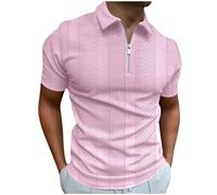 HAOLEI Mens Polos Shirts Short Sleeve UK Sale Clearance Quarter Zip V Neck T Shirts Summer Striped Jacquard Tops Basic Tees Buttons Solid Color Shirts Regular Fit Turn-Down Collar Tshirts Pink