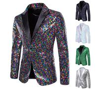 HAOLEI Mens Sequin Blazers Shiny Glitter Suit Jackets Party Wedding Club Wear Casual Smart Notched Blazer One Button Regular Fit Lightweight Jackets Formal Business Coats Classic Chic Tuxedo Jacket