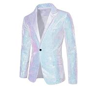 HAOLEI Mens Sequin Blazers Shiny Glitter Suit Jackets Party Wedding Club Wear Casual Smart Notched Blazer One Button Regular Fit Lightweight Jackets Formal Business Coats Classic Chic Tuxedo Jacket