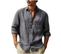 HAOLEI Mens Shirts Long Sleeve UK Clearance Solid Color Lightweight Summer Shirts Breathable Turn-Down Collar Button Down Tops Regular Fit Plain Hawaiian Beach Shirt Gray