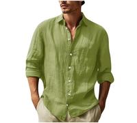 HAOLEI Mens Shirts Long Sleeve UK Sale Clearance Solid Color Lightweight Summer Shirts Breathable Turn-Down Collar Button Down Tops Regular Fit Plain Hawaiian Beach Shirt Green