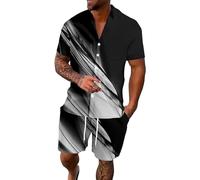 HAOLEI Mens Shorts and Shirt Sets UK Clearance 2 Piece Tracksuit Set Casual Holiday Short Sleeve Suits Summer Co Ord Sets Button Down Hawaiian Shirts with Pockets & Shorts Outfits Beachwear S-4XL