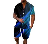HAOLEI Mens Shorts and Shirt Sets UK Clearance 2 Piece Tracksuit Set Casual Holiday Short Sleeve Suits Summer Co Ord Sets Button Down Hawaiian Shirts with Pockets & Shorts Outfits Beachwear S-4XL