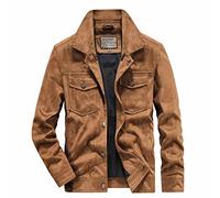 HAOLEI Mens Suede Leather Jacket Casual Smart Bomber Jacket Outdoor Varsity Jacket Coat Multi Pockets Work Windproof Button Down Stand Collar Long Sleeve Autumn Winter Military Cargo Jacket UK