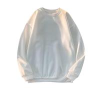 HAOLEI Men's Sweatshirt No Hood Fleece Lined Jumpers Long Sleeve Pullover Sweater Crew Neck Plain Loose Fit Pullover Sweat Tops Casual Lightweight Solid Workout Gym Jumpers White