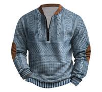 HAOLEI Men's Sweatshirt No Hood Long Sleeve Graphic Jumpers Pullover Quarter Zip V Neck Plain Loose Fit Pullover Sweat Tops Retro Printed Casual Lightweight Workout Gym Jumpers