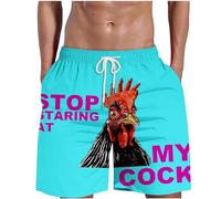 HAOLEI Mens Swimming Shorts UK, Knee Length Shorts Men Funny Rooster Printed Beach Shorts Elasticated Waist Swim Trunks Summer Surfing Board Shorts with Pockets and Drawstring S-5XL