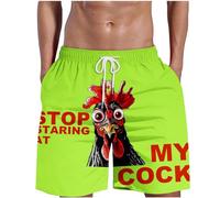 HAOLEI Mens Swimming Shorts UK, Knee Length Shorts Men Funny Rooster Printed Beach Shorts Elasticated Waist Swim Trunks Summer Surfing Board Shorts with Pockets and Drawstring S-5XL
