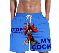 HAOLEI Mens Swimming Shorts UK, Knee Length Shorts Men Funny Rooster Printed Beach Shorts Elasticated Waist Swim Trunks Summer Surfing Board Shorts with Pockets and Drawstring S-5XL