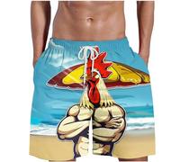 HAOLEI Mens Swimming Shorts UK, Knee Length Shorts Men Funny Rooster Printed Beach Shorts Elasticated Waist Swim Trunks Summer Surfing Board Shorts with Pockets and Drawstring S-5XL
