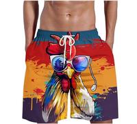 HAOLEI Mens Swimming Shorts UK, Knee Length Shorts Men Funny Rooster Printed Beach Shorts Elasticated Waist Swim Trunks Summer Surfing Board Shorts with Pockets and Drawstring S-5XL