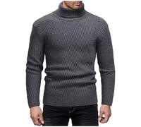 HAOLEI Mens Turtleneck Sweater Cable Knitted Thermal Roll Neck Jumpers Long Sleeve Pullover Lightweight Ribbed Sweaters Winter Warm Basic Designed Undershirt Slim Fit Knitwear Fleece Tops Dark Gray