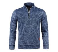 HAOLEI Mens V Neck Jumper 1/4 Zip Fleece Lined Pullover Regular Fit Autumn Winter Velvet Sweatshirt Sweat Tops UK Size 10-20, Navy, 3XL