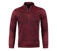 HAOLEI Mens V Neck Jumper 1/4 Zip Fleece Lined Pullover Regular Fit Autumn Winter Velvet Sweatshirt Sweat Tops UK Size 10-20, Wine