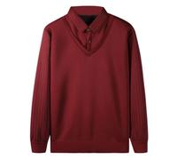 HAOLEI Men's V Neck Jumper with Mock Shirt Collar Striped Thick Thermal Fleece Lined Jumpers Knitted Polos Casual Pullover Sweater Tops Long Sleeve Knitted Sweater Business Casual Sweatshirt Red