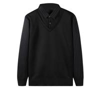 HAOLEI Men's V Neck Jumper with Mock Shirt Collar Striped Thick Thermal Fleece Lined Jumpers Knitted Polos Casual Pullover Sweater Tops Long Sleeve Knitted Sweater Business Casual Sweatshirt Black