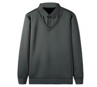 HAOLEI Men's V Neck Jumper with Mock Shirt Collar Striped Thick Thermal Fleece Lined Jumpers Knitted Polos Casual Pullover Sweater Tops Long Sleeve Knitted Sweater Business Casual Sweatshirt Gray