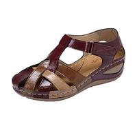 HAOLEI Orthopedic Sandals for Women UK Closed Toe Soft Wide Fit Sandal Sale Clearance Summer Sandals for Bunions Arch Support Retro Leather Roman Garden Walking Shoes Size 3-7.5