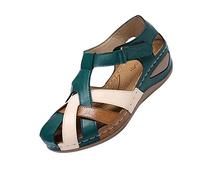 HAOLEI Orthopedic Sandals for Women UK Closed Toe Soft Wide Fit Sandal Sale Clearance Summer Sandals for Bunions Arch Support Retro Leather Roman Garden Walking Shoes Size 3-7.5